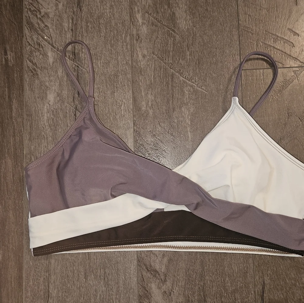 Colorblock High Waisted Cream & Purple Bikini - Size XL - NWT - Picture 4 of 12